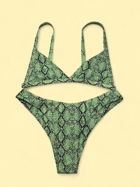 Zaful Snake Print Bikini High Cut Thong - Size 6